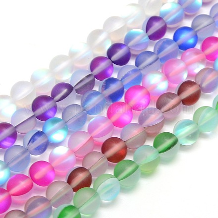 Chapelets de perles en pierre de lune synthétique G-F142-10mm-M-1