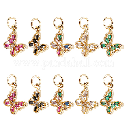 Superfindings 10 pz 5 colori in ottone cubic zirconia charms KK-FH0003-25-1