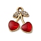 Cherry Alloy Pendants, with Rhinestone & Enamel, Red, Golden, 18x16.5x3mm, Hole: 2mm