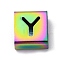 Ion Plating(IP) 304 Stainless Steel Square Slide Charms, Rainbow Color, Letter Y, 9x8x4mm, Hole: 3.5x8.5mm
