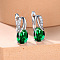 Brass Cubic Zirconia Stud Earrings, Oval, Platinum, Green, 16x13mm