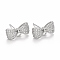 Rack Plating Brass Micro Pave Cubic Zirconia Earring Findings, with Loop, Cadmium Free & Lead Free, Long-Lasting Plated, Bowknot, Real Platinum Plated, 8x15x5mm, Hole: 1.7mm, Pin: 0.8mm