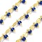 Glass Link Chains, with Brass Chains, Long-Lasting Plated, Lead Free & Cadmium Free, Rack Plating, Real 18K Gold Plated, Soldered, with Spool, Royal Blue, 5.5x3x0.5mm