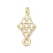 Brass Micro Pave Clear Cubic Zirconia Connector Charms, Long-Lasting Plated, Real 14K Gold Plated, Rhombus, 15x7.5x3.5mm, Hole: 1.4mm