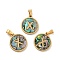 PVD Vacuum Plating 304 Stainless Steel with Paua Shell Pendants, Golden, Flat Round with Letter Charm, Letter.X, 18x16x1.5mm, Hole: 3x6mm