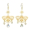 201 Stainless Steel Butterfly Chandelier Earrings with Brass Pins, Glass Teardtrop Long Drop Earrings, Golden, 69x36mm