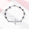 201 Stainless Steel Link Chain Bracelets, with 304 Stainless Steel Clasps and Rhinestone, Cross, Ion Plating(IP) 304, Capri Blue, 8-1/2~8-3/4 inch(21.7~23.3cm)