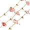 Handmade Nuggest Glass Beaded Chains, Soldered, with Rack Plating Brass Findings, Long-Lasting Plated, Lead Free & Cadmium Free, with Spool, Real 18K Gold Plated, Pink, 5~14x2.5~6x4~7mm