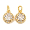 Brass Micro Pave Clear Cubic Zirconia Pendants, Flat Round, with Jump Ring, Real 18K Gold Plated, 10x8x4mm, Hole: 3mm
