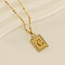 304 Stainless Steel Micro Pave Clear Cubic Zirconia Rectangle with Hollow Letter Pendant Necklaces, Real 18K Gold Plated, Letter C, 17.72 inch(45cm)