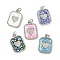 Rack Plating Brass Micro Pave Cubic Zirconia & Shell Pendants, Rectangle with Heart, with Enamel, Long-lasting Plated, Cadmium Free & Lead Free, with Jump Ring, Platinum, 18.5x13x2.5mm, Hole: 3.4mm