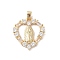 Brass Cubic Zirconia Pendants, Long-Lasting Plated, Heart with Holy Virgin Charms, Golden, Clear, 27x25x3mm, Hole: 5x3mm