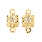 Brass Micro Pave Cubic Zirconia Connector Charms, Cube with Flower, Real 18K Gold Plated, 13x6x6mm, Hole: 1.2mm