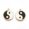 304 Stainless Steel Pendants, with Enamel, Flat Round with Yin-yang Charms, Ion Plating(IP), Real 18K Gold Plated, 19x16.5x2mm, Hole: 1.6~1.8mm