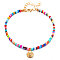 Bohemian Style Alloy Shell Shape Charm Colorful Glass Seed Beaded Anklets for Women, Golden, 9-1/8 inch(233mm)