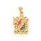 Brass Enamel Pendants, with Clear Cubic Zirconia, Rectangle with Flower & Butterfly Charm, Real 18K Gold Plated, 22.5x15x5.5mm, Hole: 4x3mm