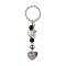 Resin Heart Charms Keychains, with Alloy Star and Iron Split Ring, Platinum, 8.6cm