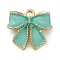 Spray Painted Rack Plating Alloy Pendants, Bowknot, Golden, Cadet Blue, 15.5x16.5x5mm, Hole: 2mm