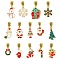 14Pcs Christmas Theme Alloy Enamel Pendants, Mixed Shapes, Mixed Color, 24~35mm