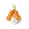 Shell Pearl Beads Glass Pendants, with Seed Beads & Golden 304 Stainless Steel Jump Rings, Shell Shape, Orange, 19~21x14~16x12~13mm, Hole: 2.5mm