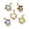 Brass Micro Pave Cubic Zirconia Charms, Star, with Glass & Glitter Powder & Loop, Long-Lasting, Lead Free & Cadmium Free, Mixed Colors, Real 18K Gold Plated, 12.5x12x4mm, Hole: 2mm