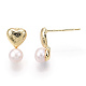 Boucles d'oreilles coeur en laiton et perles naturelles PEAR-N020-04E-2