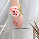 クラスパイア2ピースシルク手首  プラスチック製の模造花と模造真珠のストレッチブレスレット付き  結婚式のための  パーティーの装飾  ピンク  170x140mm  2個/袋 AJEW-CP0004-66-5