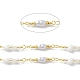 Chaînes à maillons en perles de verre en laiton avec perles d'imitation ABS CHS-P016-39G-04-2