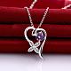 Silver Plated Brass Cubic Zirconia Heart with Flower Pendant Necklaces NJEW-BB06045-C-3