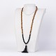Colliers de perles de mala en agate noire naturelle et bois X-NJEW-JN01779-01-4
