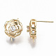 Brass Micro Pave Clear Cubic Zirconia Stud Earring Findings KK-T062-58G-NF-3