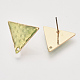 鉄のエナメルスタッドのイヤリングのパーツ  生の（メッキされていない）ピンとループ付き  三角形  ライトゴールド  黄緑  17x19x2.5mm  穴：1~1.2mm  ピン：1mm IFIN-N003-13A-2