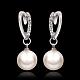 Pendientes colgantes de perlas de imitación de rhinestone de aleación de estaño redondos y corazón chapado en platino real EJEW-BB09656-P-2