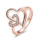 Romantic Heart Real Rose Gold Plated Brass Cubic Zirconia Finger Rings RJEW-BB08605-7RG-1