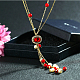 Plaqué 18k or véritable strass en alliage et rond acrylique colliers de perles pendentif pompon pull NJEW-DD0009-162D-1