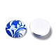 青と​​白の花​​の印刷されたガラスカボション  半円/ドーム  スチールブルー  18x5mm GGLA-A002-18mm-XX-3