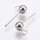 304 Stainless Steel Ball Stud Earring Findings STAS-P196-01-2