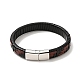 Bracelet cordon rectangle tressé en cuir avec 304 fermoirs magnétiques en acier inoxydable pour homme femme BJEW-C021-03-2