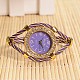 女性の黄金のトーンステンレススチールの時計バングル  フラットラウンド合金クォーツラインストーンの時計ダイヤルで  紫色のメディア  37~43x50~55mm WACH-F008-07C-2