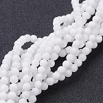 Chapelets de perles de jade blanche naturelle, teints et chauffée, ronde, blanc, 4mm, Trou: 0.8mm, 15 pouce ~ 16 pouces