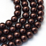 Chapelets de perles rondes en verre peint, selle marron, 8~9mm, Trou: 1mm, Environ 105 pcs/chapelet, 31.4 pouce