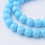 Opaque Solid Color Glass Beads Strands, Round, Light Sky Blue, 6mm, Hole: 1mm, about 52pcs/strand, 11.4 inch