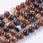 Chapelets de perles rondes en agate à rayures naturelles/en agate à bandes, chameau, 8mm, Trou: 1mm, Environ 48 pcs/chapelet, 15.2 pouce