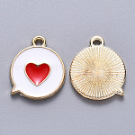 Alloy Enamel Pendants, Flat Message Box with Heart, Light Gold, White, 17x14x1.5mm, Hole: 1.6mm