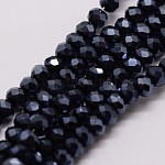 Chapelets de perles en verre électroplaqué, rondelle, facette, perle plaquée lustre, noir, 3~3.5x2mm, Trou: 1mm, Environ 120~125 pcs/chapelet, 12.4 pouce
