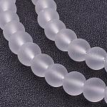 Chapelets de perles en verre transparent, mat, ronde, blanc, 8mm, Trou: 1.3~1.6mm, Environ 99 pcs/chapelet, 31.4 pouce