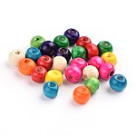 Dyed Natural Wood Beads, Round, Lead Free, Mixed Color, 8x7mm, Hole: 3mm, about 6000pcs/1000g