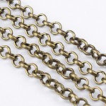 Iron Rolo Chains, Round, Belcher Chain, with Spool, Unwelded, Lead Free & Nickel Free, Antique Bronze, 3x1mm