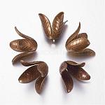 Antique Bronze 4-Petal Brass Flower Bead Caps, Cadmium Free & Nickel Free & Lead Free, 17x22mm, Hole: 2.5mm