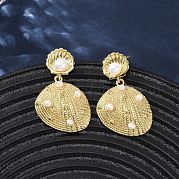 Серьги-гвоздики в форме ракушки из латуни EJEW-H165-01A-G